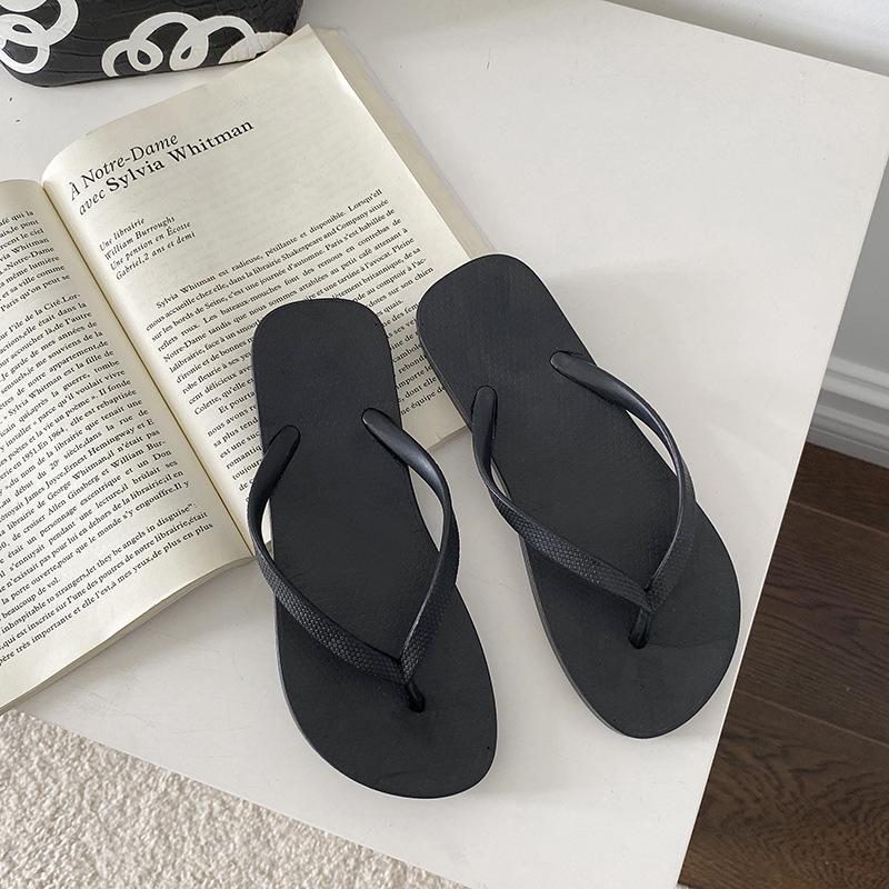 Women's Trendy Black Non-Slip Summer Flip-Flops - Outdoor Thong Sandals with Men's Style