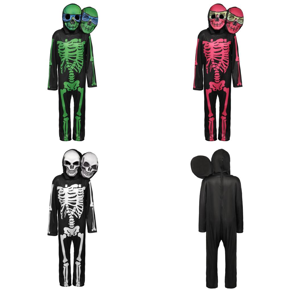 Halloween Double Head Skeleton Costume Cosplay For Kids Theater Performance