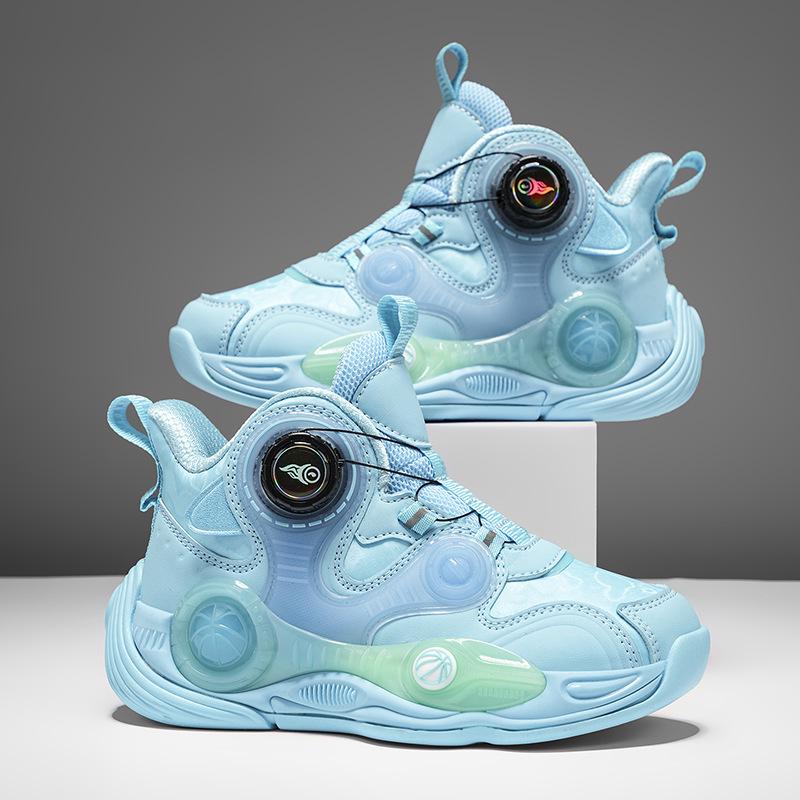 

Кожаные детские баскетбольные кроссовки на толстой подошве с поворотной пряжкой - Нескользящая спортивная обувь для улицы 35