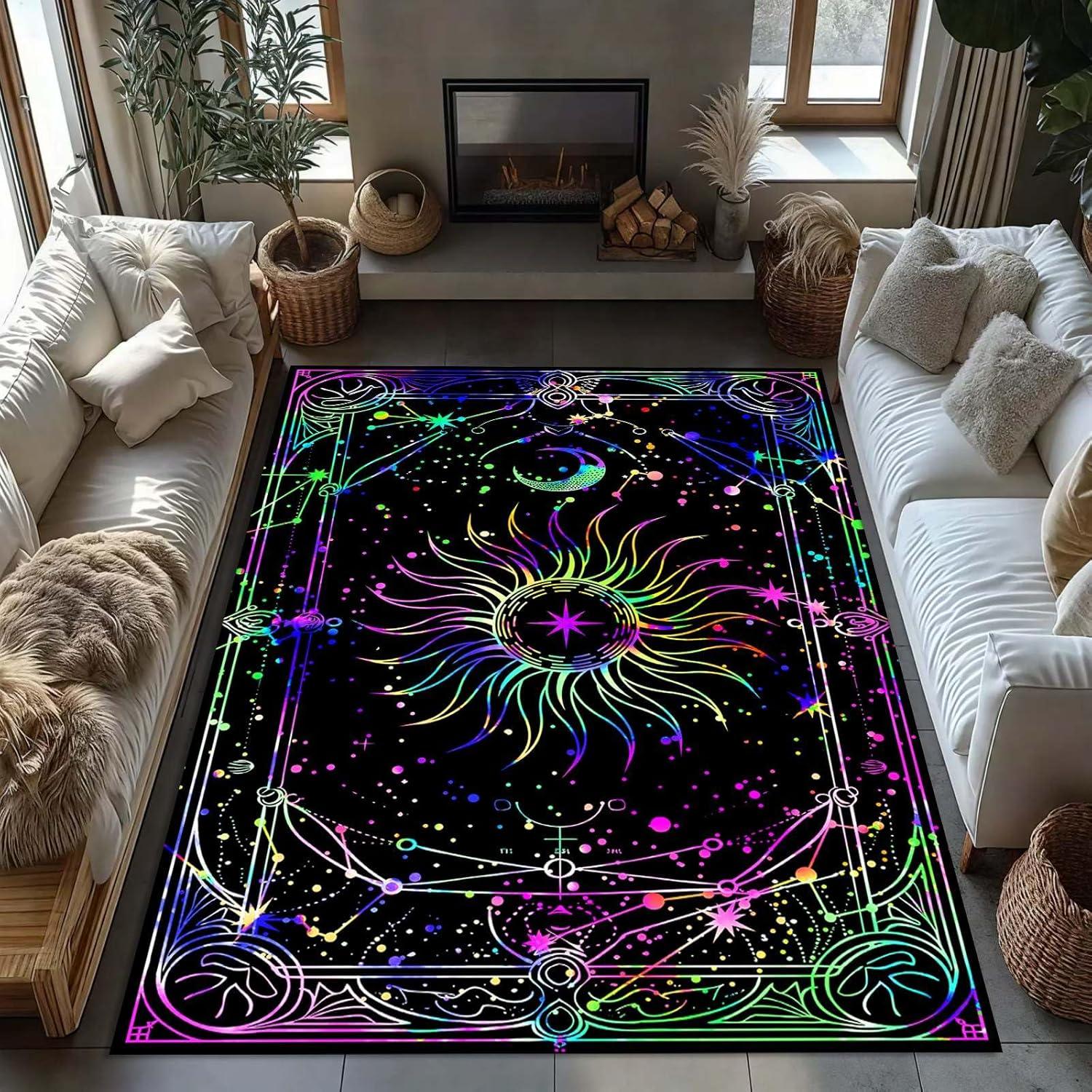 

Colorful Stars Moon and Sun Area Rug Aesthetic Celestial Kids Rugs Washable Carpet for Living Room Children s Room Play Mat 40x60cm