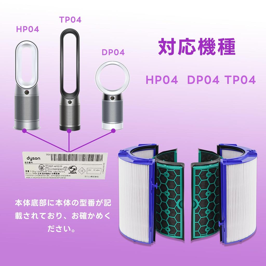 HOUQUA 360° HEPA & Carbon Filter for Dyson HP04 TP04 DP04 HP07 TP07 PH01 PH02, High-Elasticity TPU Integrated Glass Filter, Air Purifier Replacement