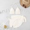 Women's 3 Piece Ruffle Halter Bikini Set Textured Triangle Top Lace Crochet Cover Up Skirt Sexy Summer Beach Hot Spring Bathing Suit Swimwear