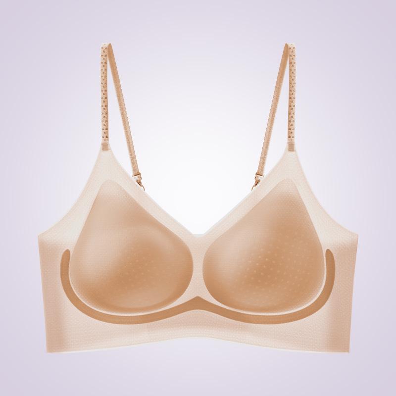 Ice Silk Beautiful Back Soft Support Sling Seamless Bra Light and Breathable Fixed Cup Gathered and Closed Sub-breast Vest Bra