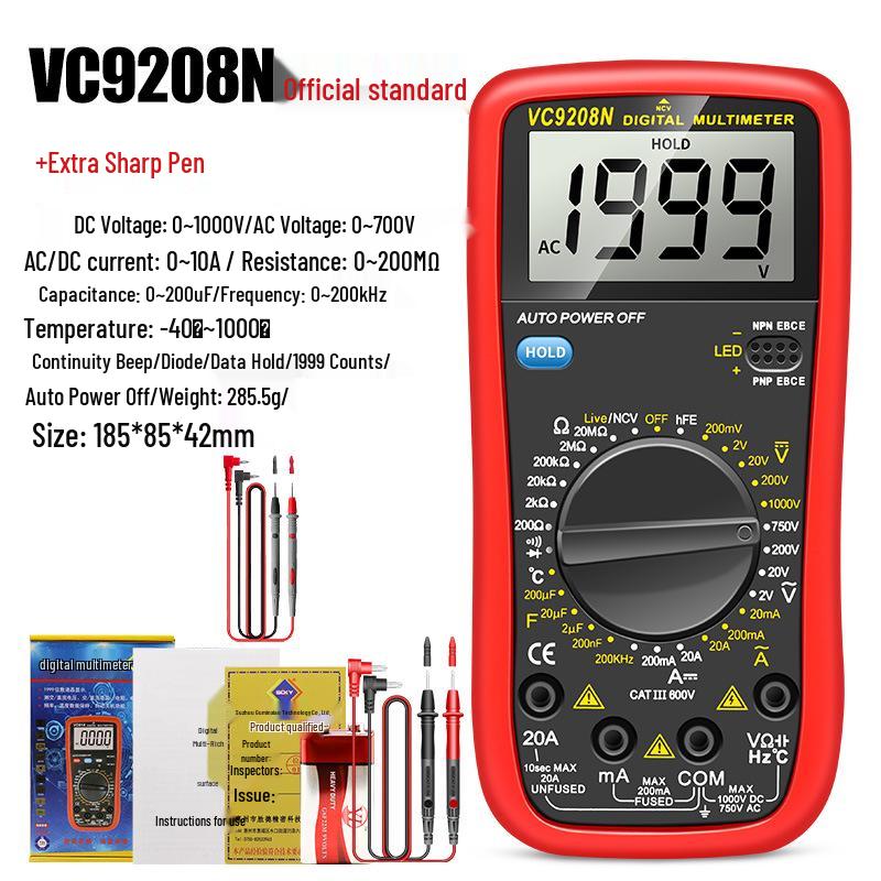 Shengde DT9205N High-Precision Digital Multimeter with Anti-Burn Protection and Auto Power-Off