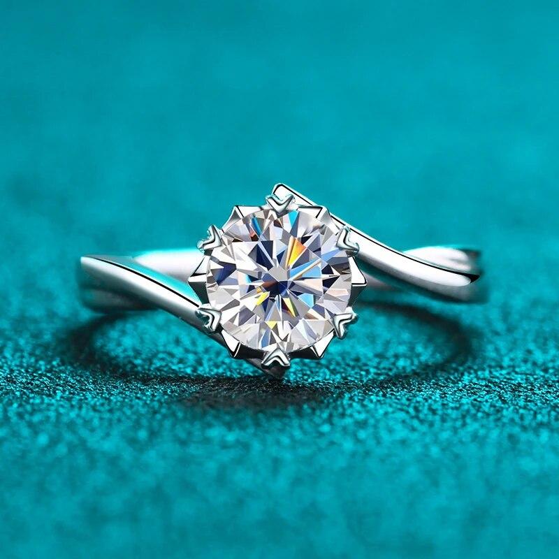 KNOBSPIN 1ct D Color Moissanite Inel s925 Sterling Sliver Placat 18k Aur Alb Eternity Band Inele de logodna pentru femei