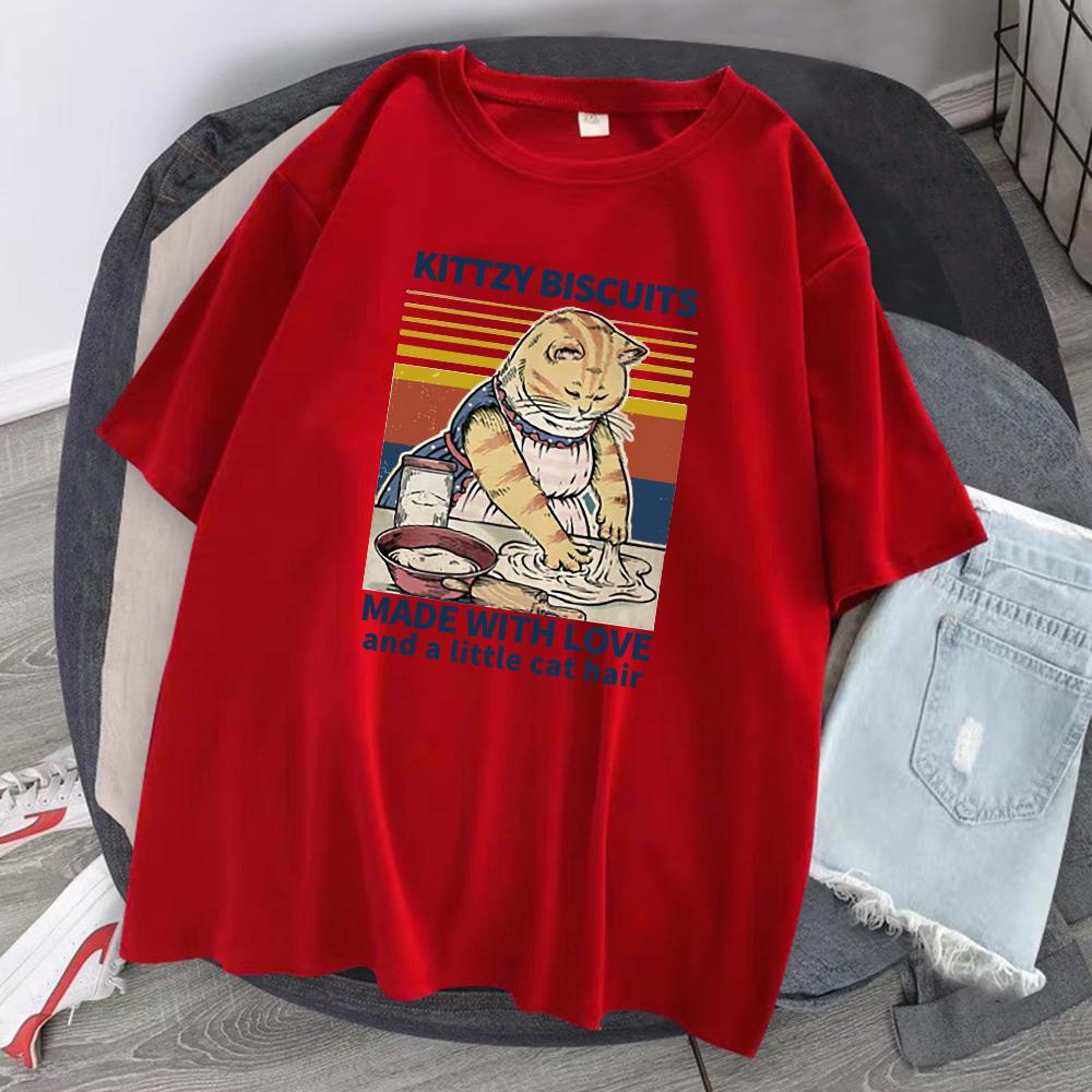Kittzy Biscuits Made with Love and A Little Cat Hair Unisex Cotton TShirts Summer Breathable ONeck Tops Casual Unisexs Tee Clothing