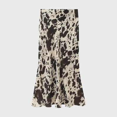 Spring 2024 Women's Animal Print Satin Midi Skirt 4548