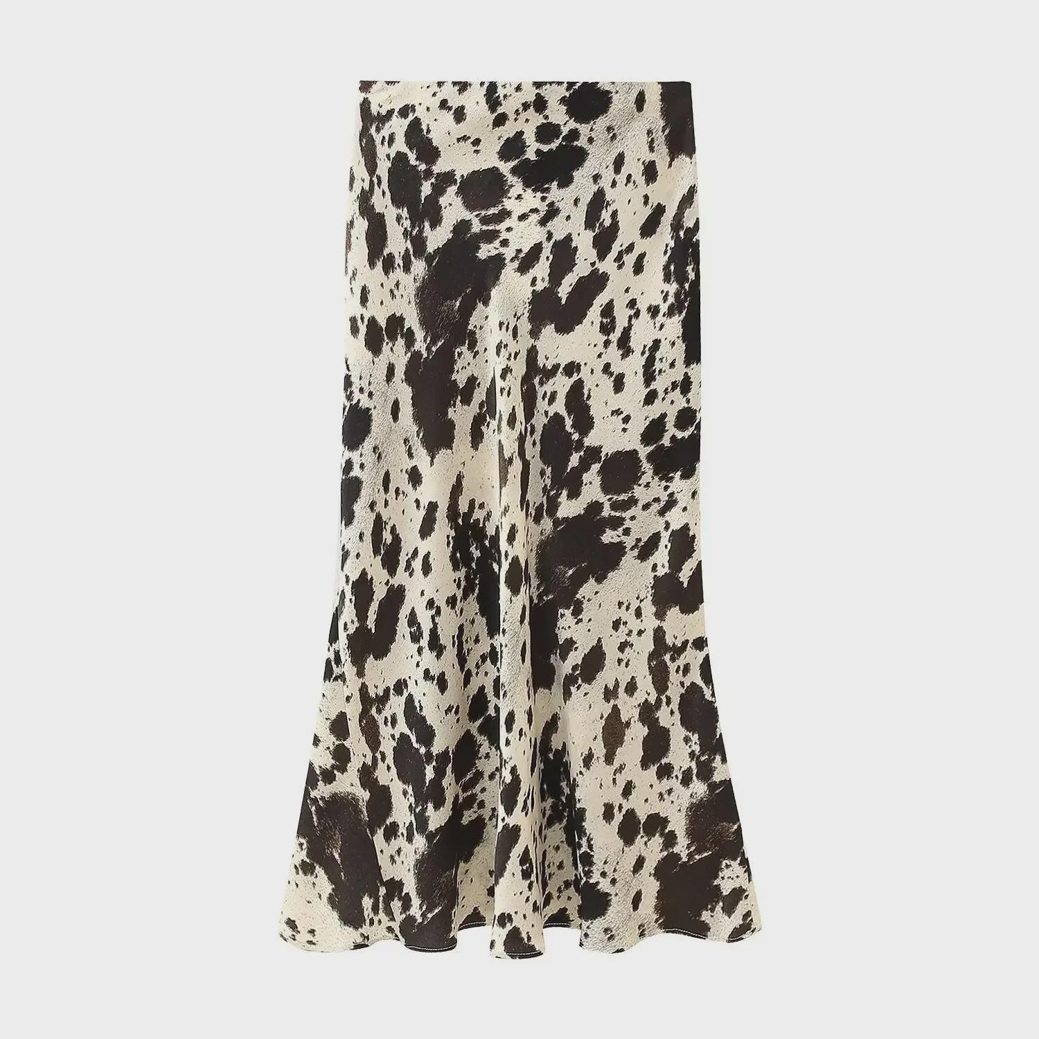 

Spring 2024 Women s Animal Print Satin Midi Skirt 4548 M
