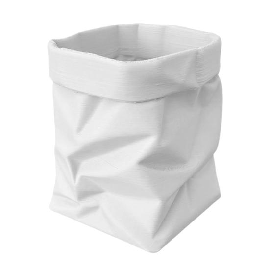 

Paper Bag Style Pen Holder Wrinkle Texture PLA Desktop Organizer for Office School Home Multi-Purpose Storage for Brushes Remote Rustic Decor B білий