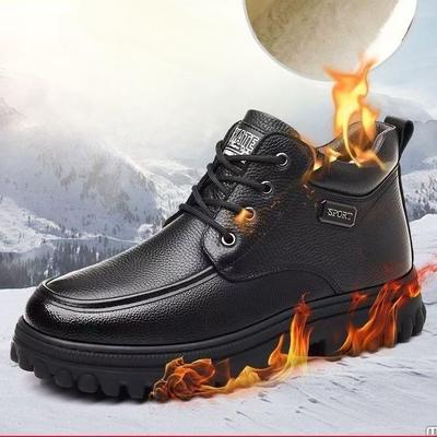 Winter Mens Boots Thick Plush Warm Cotton Shoes Luxury Genuine Leather High-Top Boots Black Business Dess Boot Winter Snow Boots