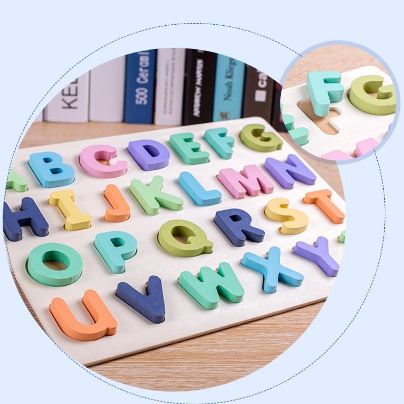 Toddlers Wooden Number And Letter Puzzle Montessori Toy Abc Alphabet Number Shape Matching Board Game Educational Toy For Kids