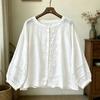 1116 Summer New Women's Crew Neck Japanese Cotton Shirt Loose Shirt Top Cardigan Vintage Mori Ins