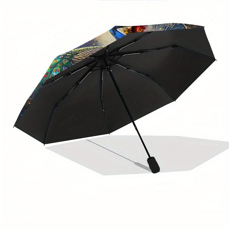 Peacock,Fantasy Automatic Folding Umbrella 8 rib Lightweight Design, Durable Iron Frame, Compact and Portable, Perfect Gift for Birthday,