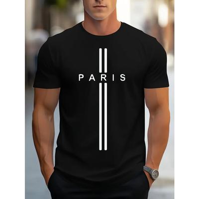 Men's Fashion Cotton Summer Loose Big Size Paris Breathable Printing Leisure Slim Plus Size Round Neck Short Sleeve T-shirt Tops
