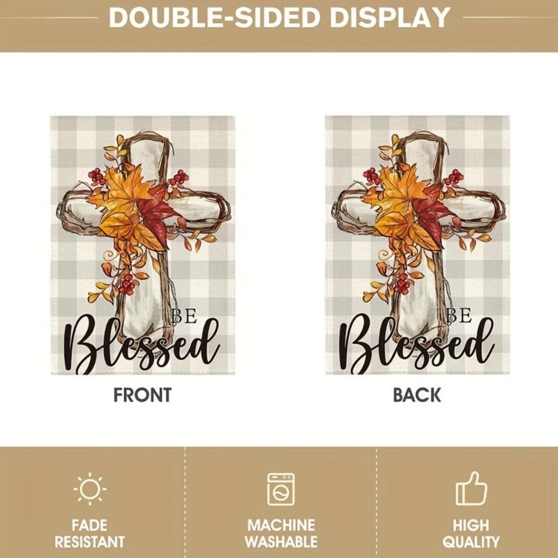 Double Sided Fall Yard Decoration Seasonal Maple Leaf Crosses Garden Flag 12x18 Inch for Thanksgiving Outdoor Display