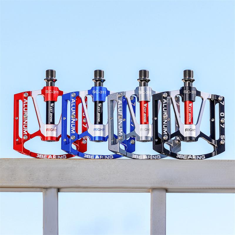 WEST BIKING Bicycle Ultralight Pedals 3 Bearings MTB 7075 Aluminum Alloy Flat Pedals Road Bike Non-Slip Colorful Cycling Pedals