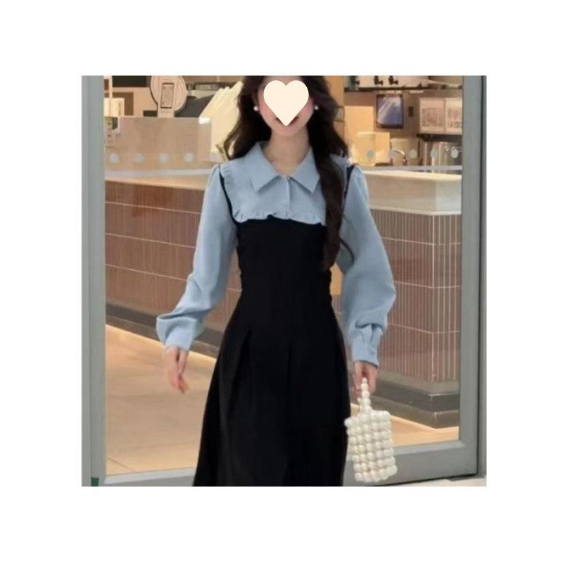 New contrasting color fake two pieces waist and thin temperament dress super fairy princess light