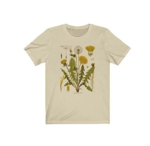 Dandelion Botanical Graphic Tshirt Hiking Shirt Botanical Print Shirt Short Sleeve Cotton Oversized Tee Women Clothing Harajuku