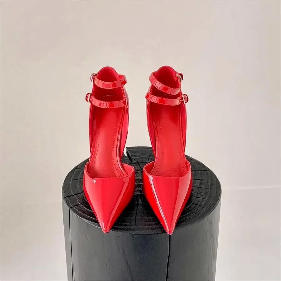 Fashion Red Cherry Wedge High Heels 2024 Pointed Toe Sexy Fashion Mary Jane Pumps Old Money Shoes For Women Ladies