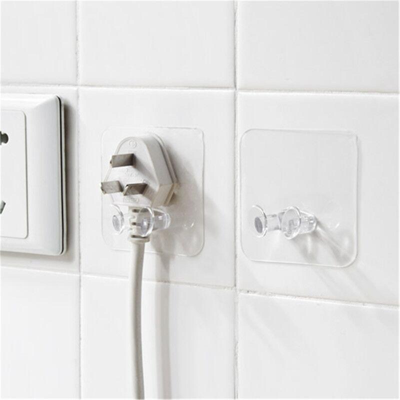 40Pcs Practical Transparent Wall Hooks Adhesive Power Plug Holders Hanging Hooks For Home And Office Use