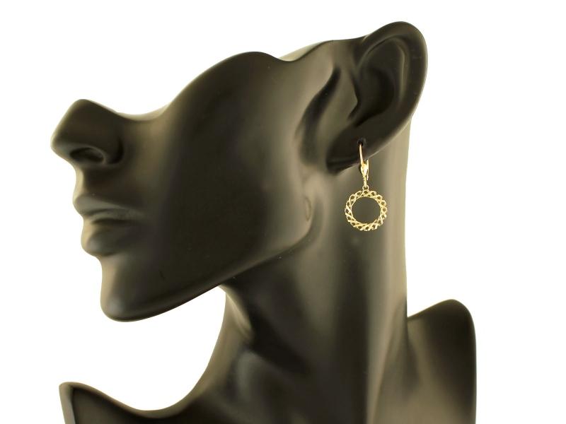 333 8k gold dangling earrings, English hoops, fancy openwork, women's