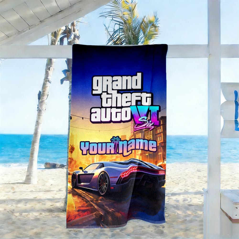 Grand Theft Auto Customizable Name Beach Towel High Absorbency & Quick-Dry Ideal for Travel Outdoor Swim Pool Yoga Surf Camping Hiking Gym Gift Holida