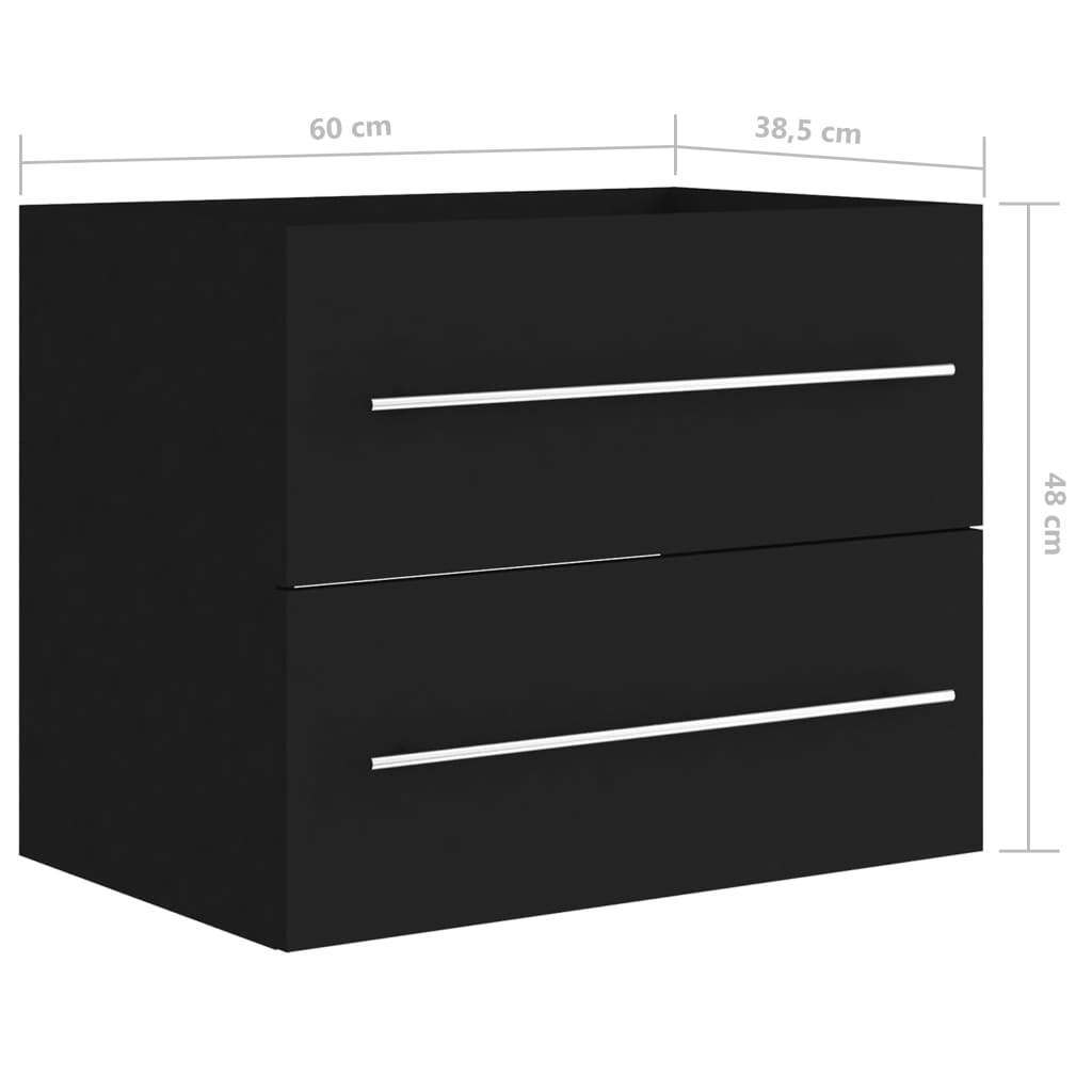 Badezimmermöbel Waschbeckenunterschrank schwarz, 60 x 38,5 x 48 cm