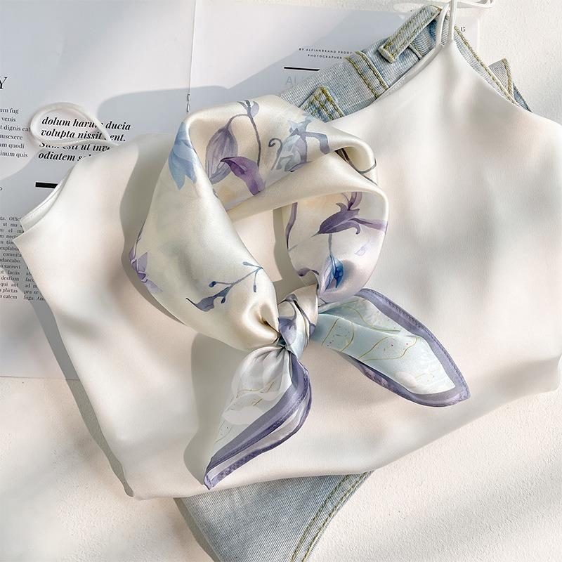 New Silk Silk Scarf Women's Spring Fashion Elegant Peony Plain Crepe Satin Silk Scarf 100% Mulberry Silk Square Scarf 53 Silk Scarf