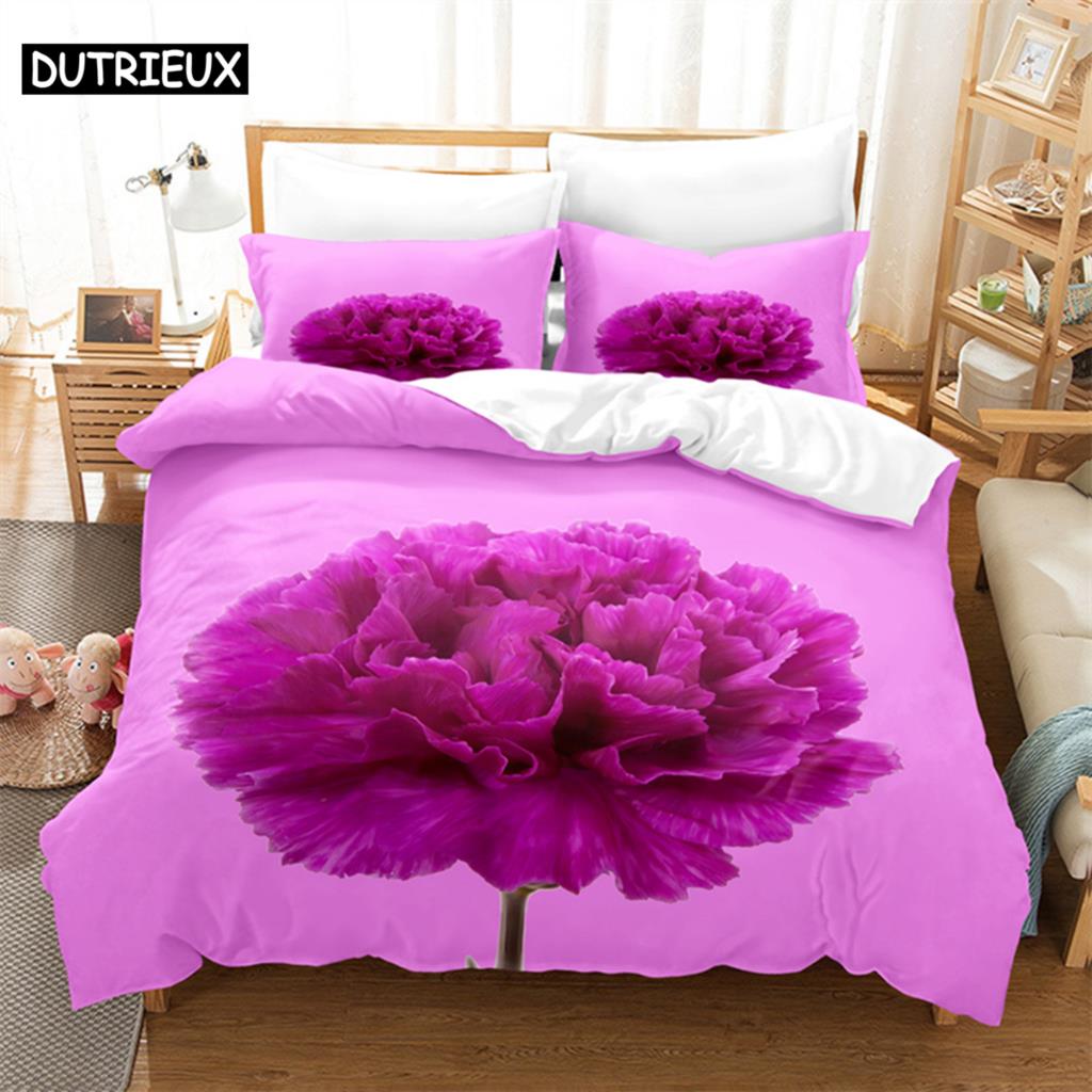 Purple Flower Duvet Cover Set Double Bed 200x200 Thin Floral Bedding Set 3PCS 2PCS with Pillowcase Single Quilt Cover 220x240