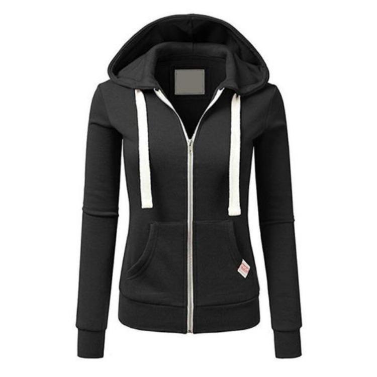 

Autumn Casual Hoodie Women Long Sleeve Zipper Pockets Sports Coat Solid Color S чёрный