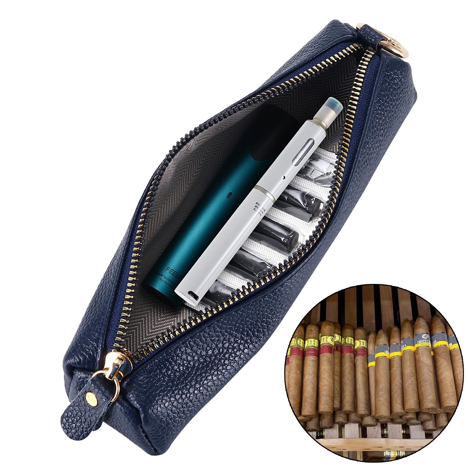 

Litchi Texture Cowhide Leather Pencil Case Zipper Stationery Storage Pouch Sapphire