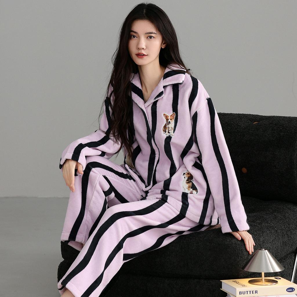 Pajamas Women'S Winter Coral Fleece Thickened Fleece Warm Homewear Autumn And Winter Suit