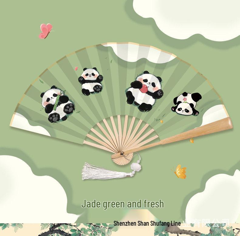 Children's Day Gift: Panda-Themed Silk Folding Hand Fan in Ancient Chinese Style - Portable and Cute for Dance