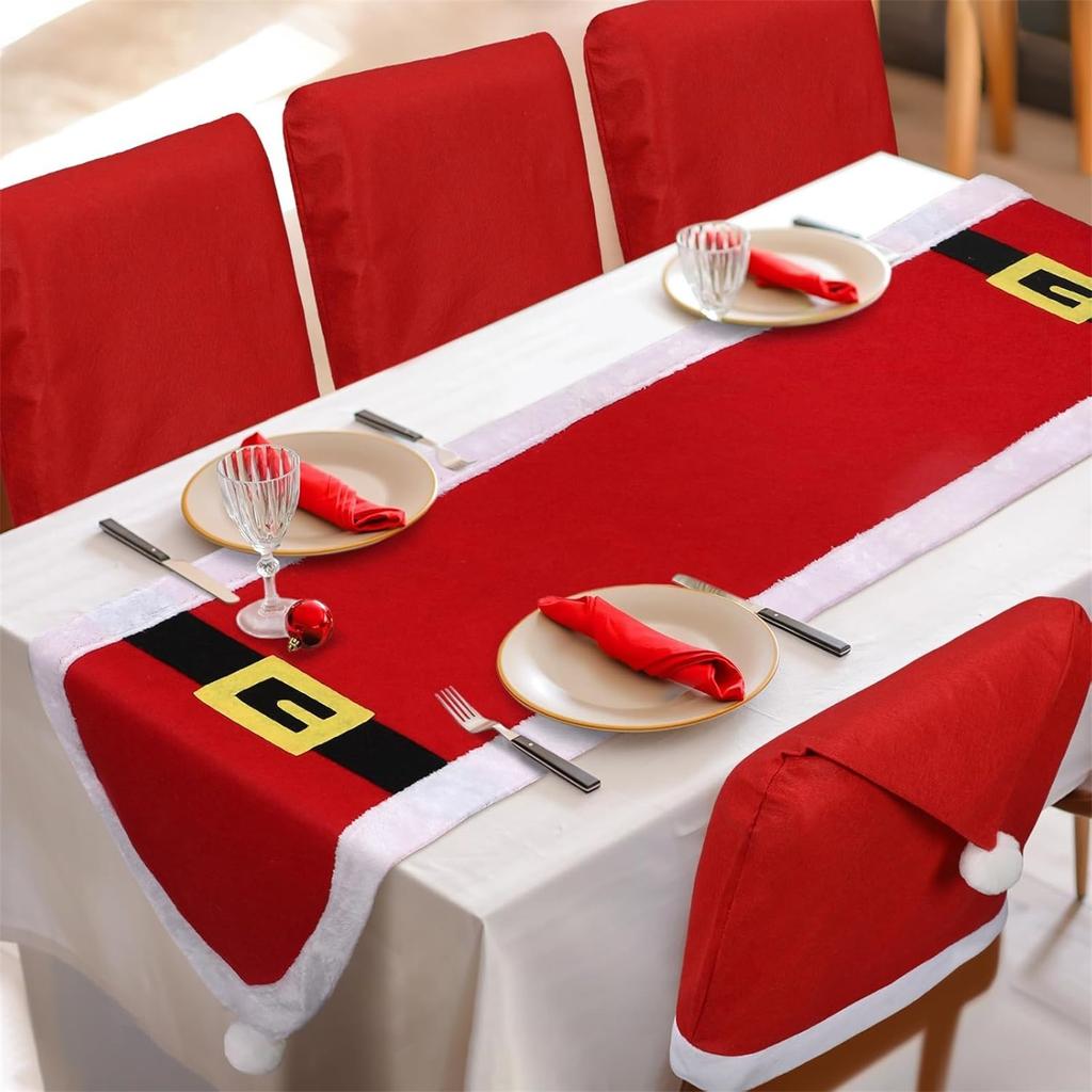 Christmas Table Flag And Chair Cover Set: One Table Flag And Six Chair Covers Make One Set
