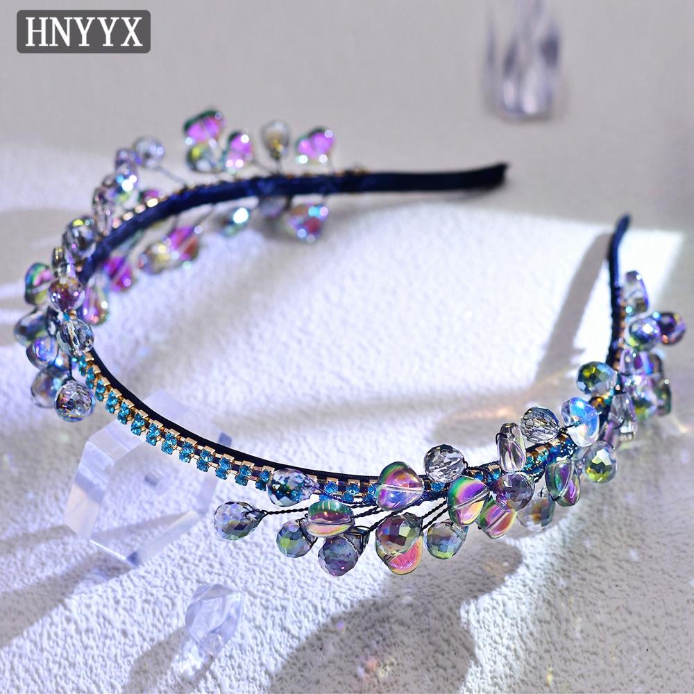 HNYYX Blue Crystal Headband Beaded Hair Hoop Fashion Hair Piece For Girls Bride Wedding Hair Accessories Party Head Wear A137