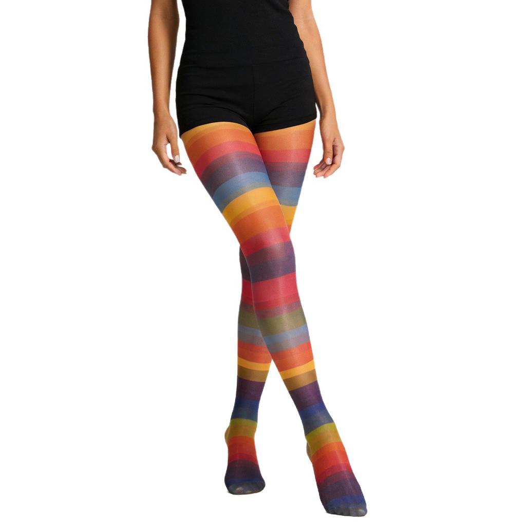 Dopamine Personality Rainbow Socks Gradual Change Stockings Japanese Thin Personality Striped Pantyhose Party Stockings