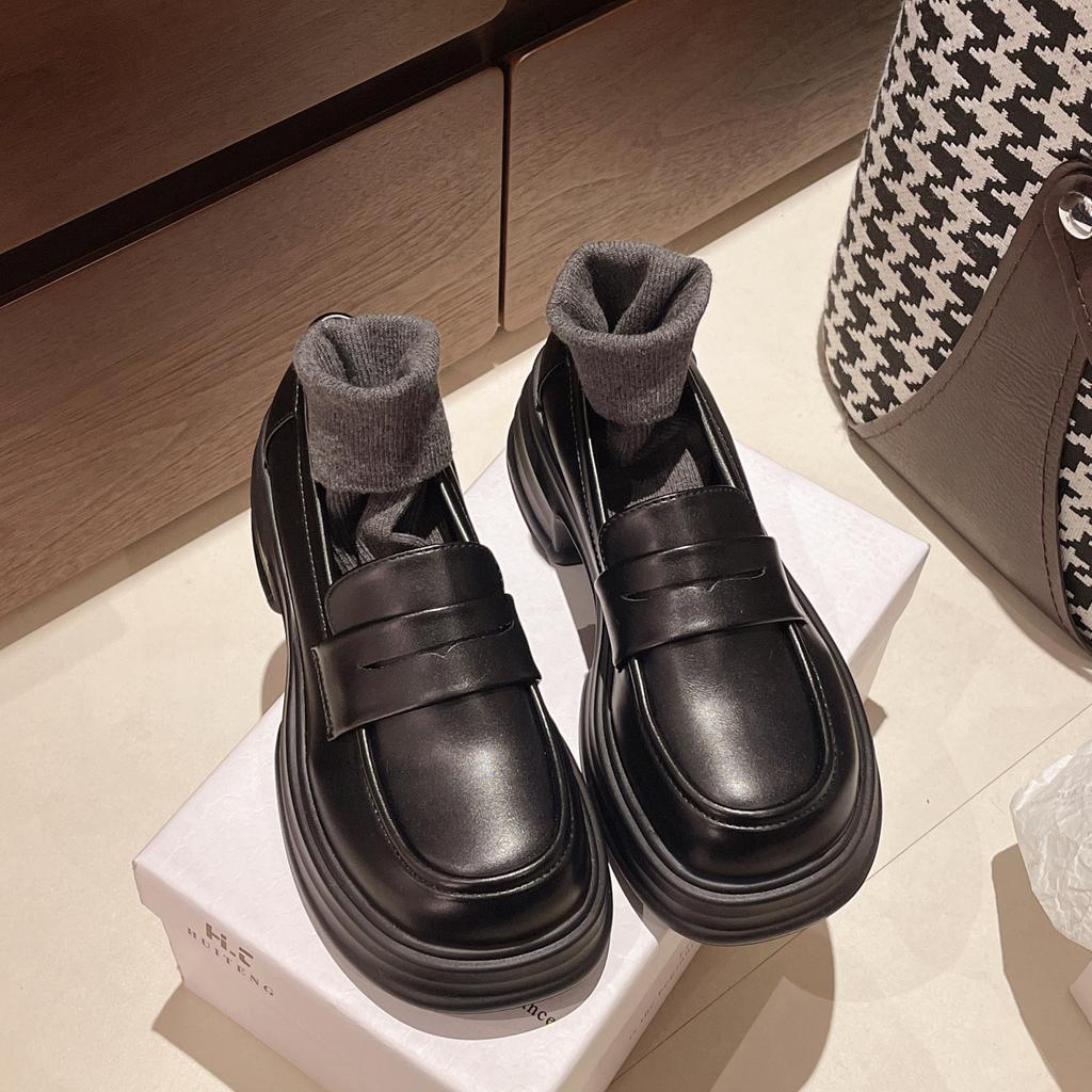 British style white round head college style one pedal platform small leather shoes women's 2025 spring and autumn new thick heel loafers