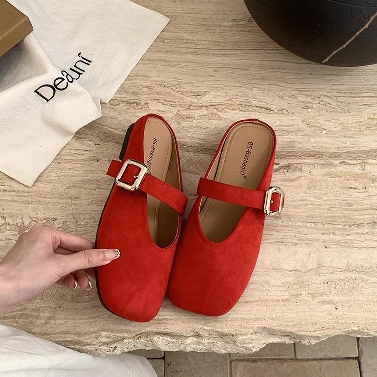 Mary Jane Bag Head Half Slippers Women's Summer Wear Half Drag 2025 Color Soft Flat Bottom One Pedal Mill Shoes Tide