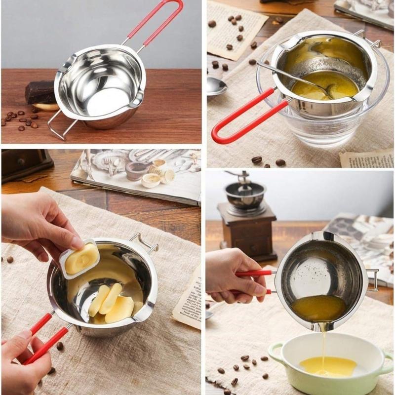 304 Stainless Steel Melting Pots 480ml Double Spout Nonslip Handle For Chocolate Caramels Butter Kitchen Tool