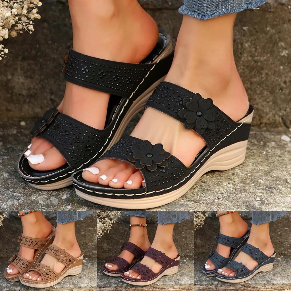 Women Beach Slope Heel Slippers Summer Shoes for Women Hollow Casual Clear Cat Slippers Women Open Toe Slippers Zapatos De Mujer