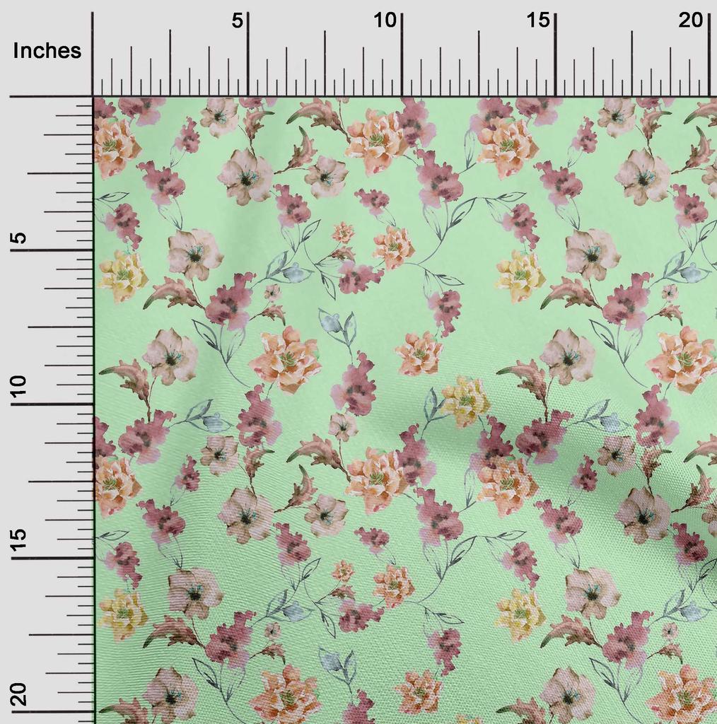 oneOone Cotton Flex Aquamarine Fabric Flower & Leaves Watercolor Sewing Fabric By The Yard Printed Diy Clothing Sewing Supplies 40 Inch
