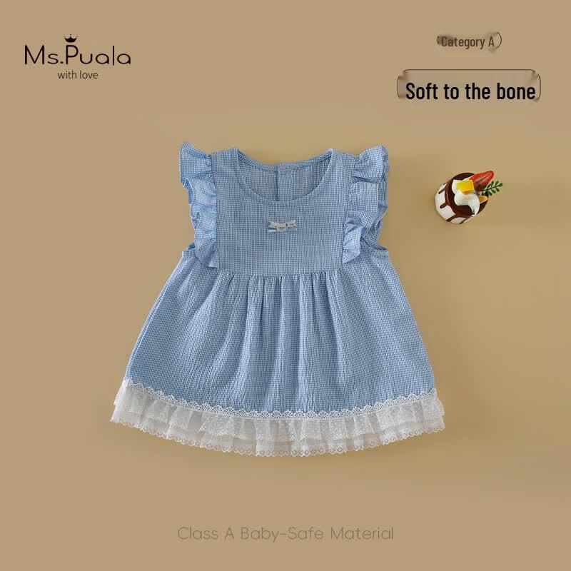 MS.PUALA Baby Girl s Summer Plaid Sleeveless Dress 73 cm