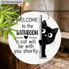 2D Flat Aluminium Bathroom Sign with Black Cat Pattern - Funny Decorative Sign & Plaque - Ideal for Bathroom Wall Decoration - Home Hanging Decor for