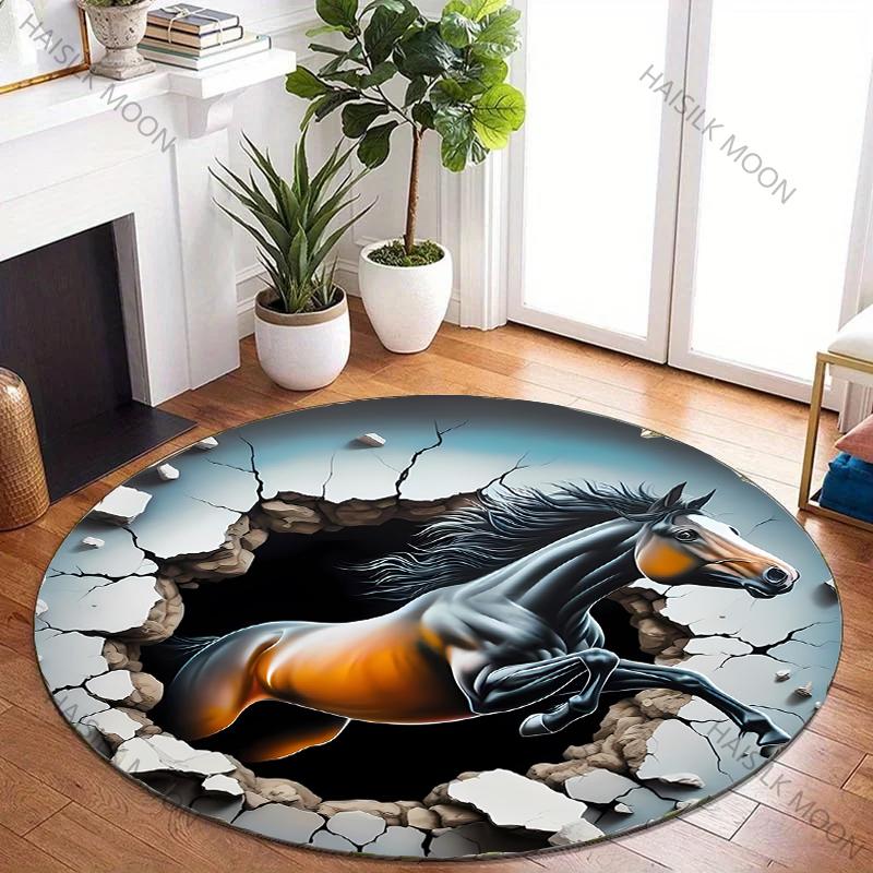 Super Shocking 3D Space Art Horse Printed Round Rug, Chair Carpet, Children Playing Mat Living Room Bedroom Rug,Non-slip Doormat
