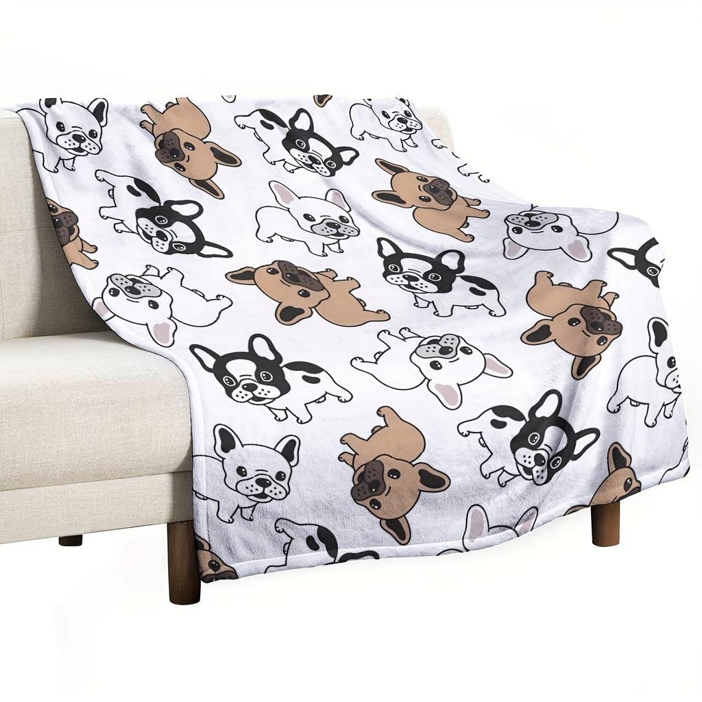 1pc Throw Contemporary Style Digital Printed French Bulldog Flannel Blanket for Couch Bed Sofa Comfy Warm blankets all season
