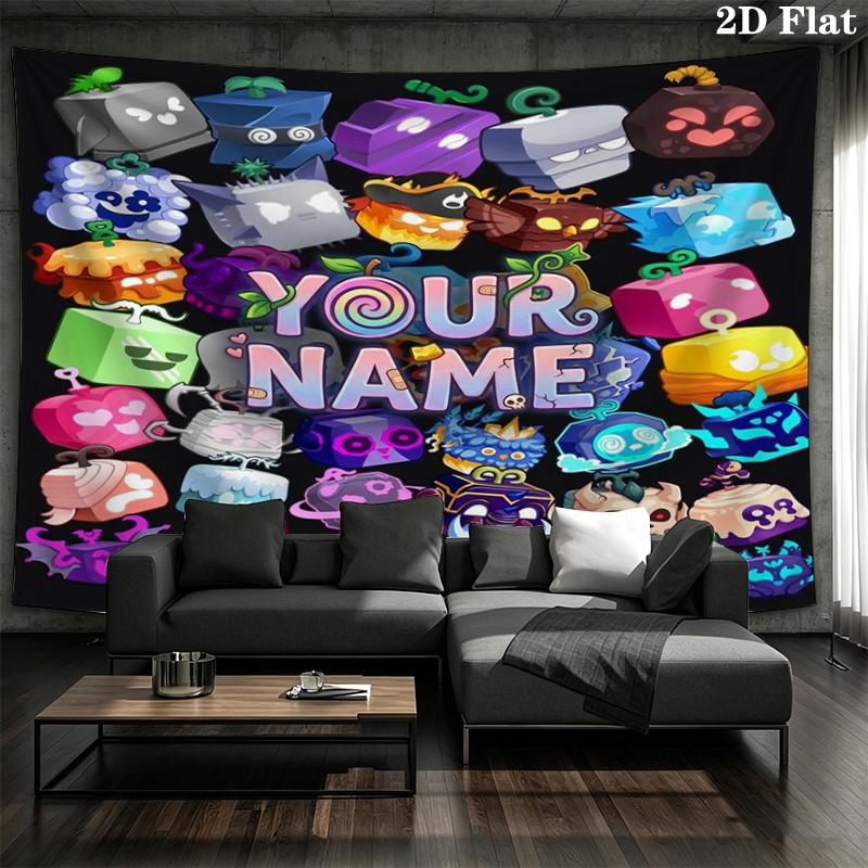 Arazzo da Parete Avventura Blox Fruits Nome Personalizzato Appeso Estetico alla Parete Coperta in Tessuto Stampato Arazzi Decorativi per Camera da Letto Soggiorno Decorazioni per la Casa