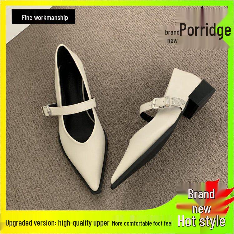 2025 New Autumn Women's Pointed Toe Mary Jane Shoes - Soft Leather, Versatile & Stylish