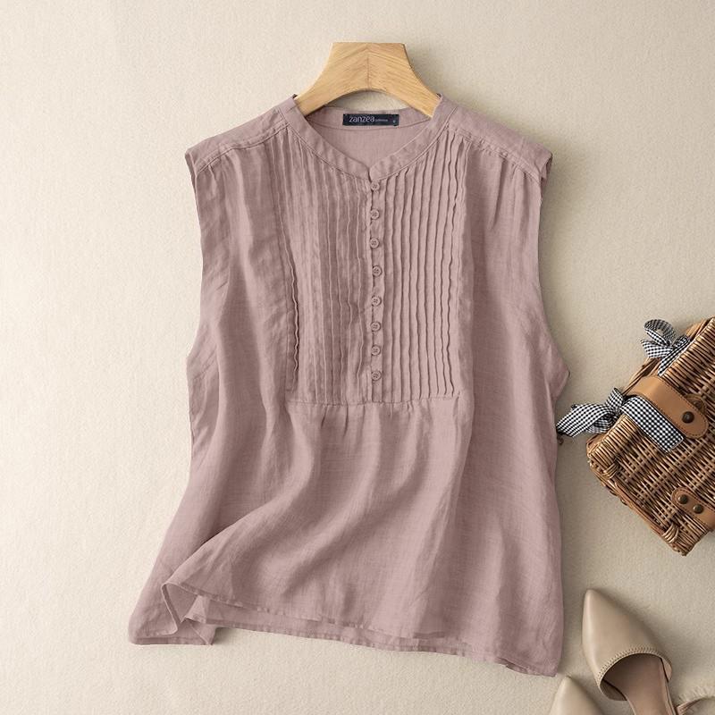 

ZANZEA Женские летние повседневные топы-майки без рукавов с круглым вырезом и свободного кроя 5XL камео розовый