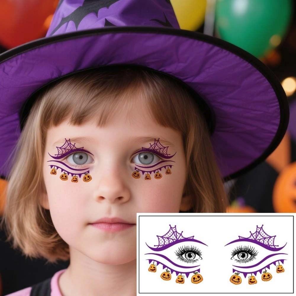 Pumpkin Ghost Skull Halloween Face Tattoo Cartoon Halloween Bat Face Stickers  Enhance Atmosphere