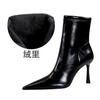 European and American Fashion Banquet Women's Short Tube Thin Heel Super High Heel Pointed Winter Side Zipper Short